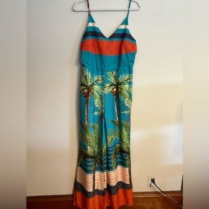 Tropical Print Sleeveless Jumpsuit